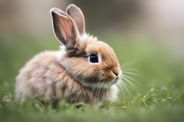 Foto conejo peludo rojo en la hierba