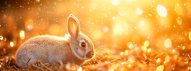 Foto conejo en un prado mágico brilla enfoque selectivo