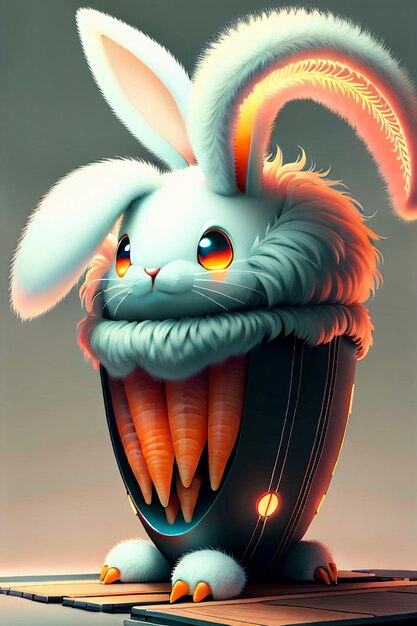 El conejo que se coloca en la taza ama las zanahorias fondo de papel tapiz de diseño de mini conejo creativo