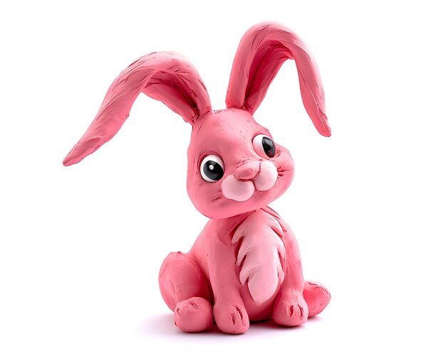 Foto un conejo rosado y lindo hecho de plasticina.