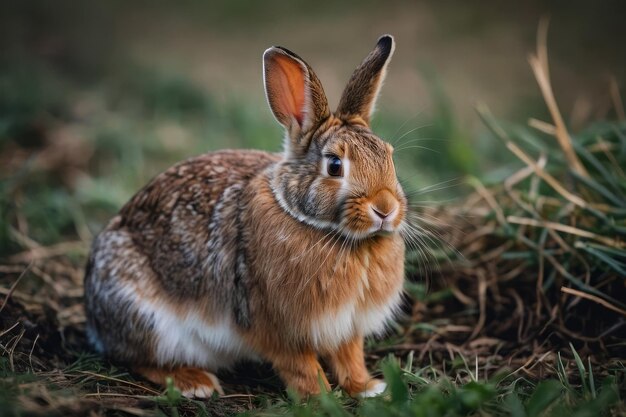 Foto conejo sereno en la hierba