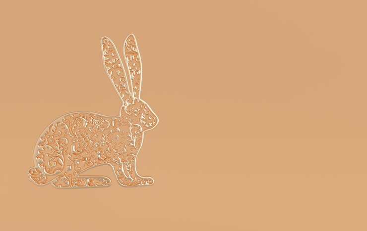Foto conejo signo del zodiaco conejo dorado adornado asiático feliz año nuevo chino 2023 representación 3d