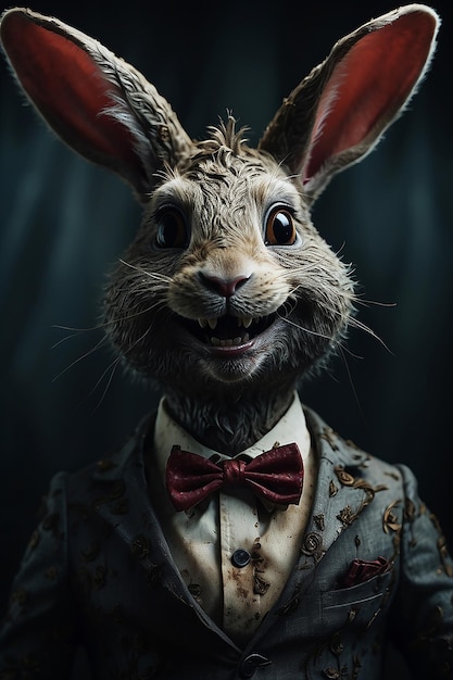 Foto el conejo sonriente estilo tim burton arte vintage surrealista macabro