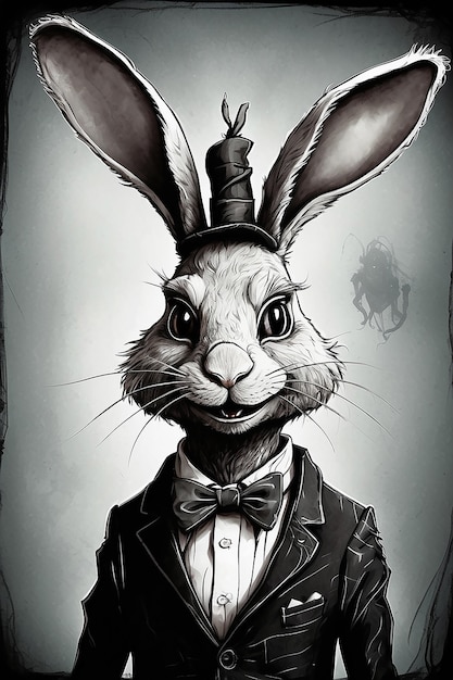 Foto el conejo sonriente estilo tim burton arte vintage surrealista macabro