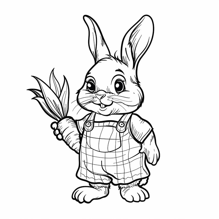 Foto conejo sosteniendo una zanahoria para niños libro de colorear