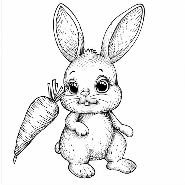 conejo sosteniendo una zanahoria para niños libro de colorear