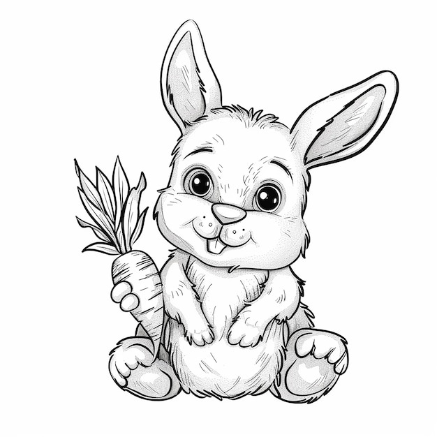 conejo sosteniendo una zanahoria para niños libro de colorear