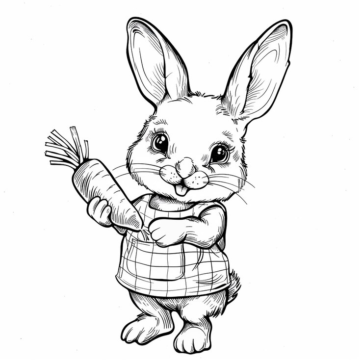Foto conejo sosteniendo una zanahoria para niños libro de colorear
