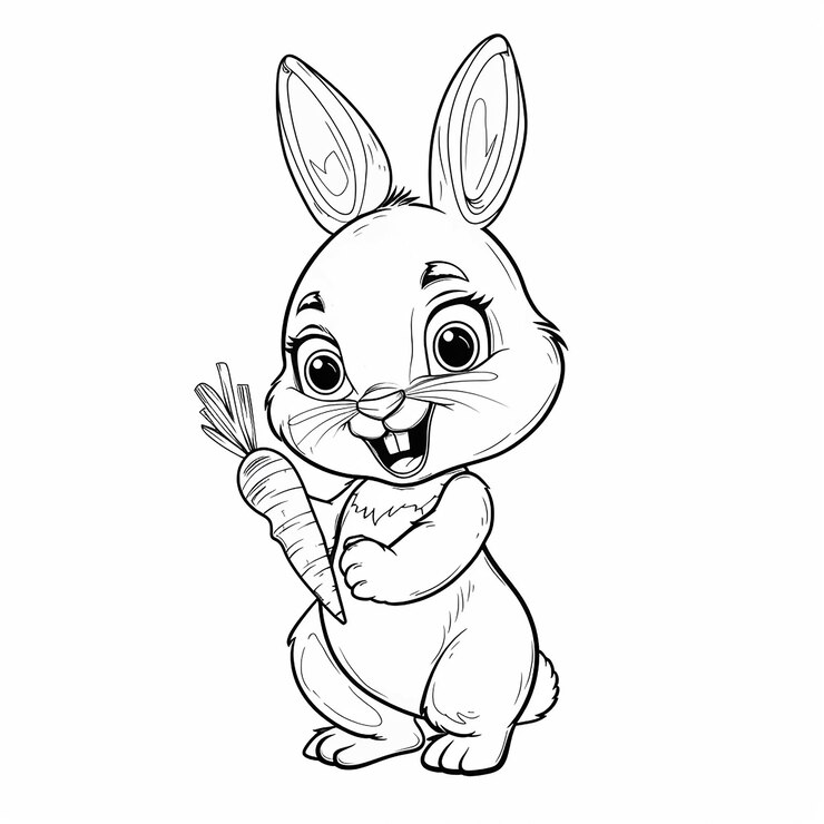 Foto conejo sosteniendo una zanahoria para niños libro de colorear
