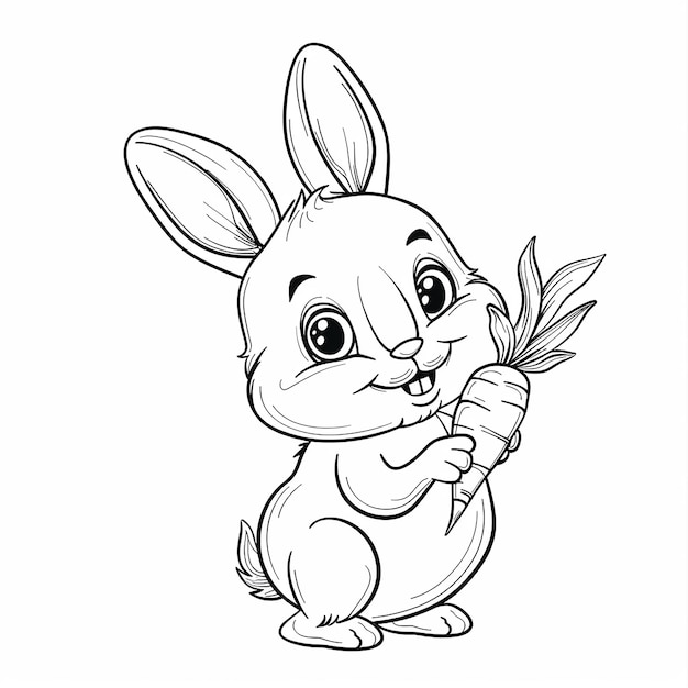 conejo sosteniendo una zanahoria para niños libro de colorear
