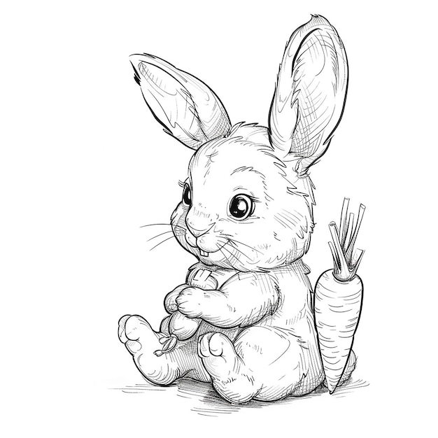 conejo sosteniendo una zanahoria para niños libro de colorear