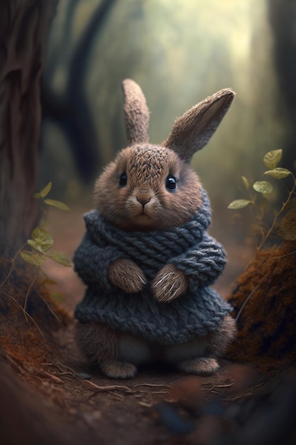 Un conejo en un suéter con un suéter que dice 'el conejo'