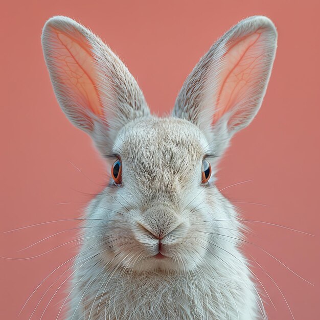 un conejo con sus orejas en el aire contra un fondo rosado en el estilo del minimalismo conceptual bioarte IA generativa
