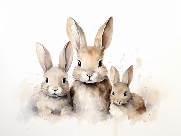 Foto conejos aislados en fondo blanco ilustración en acuarela para su diseño ia generativa