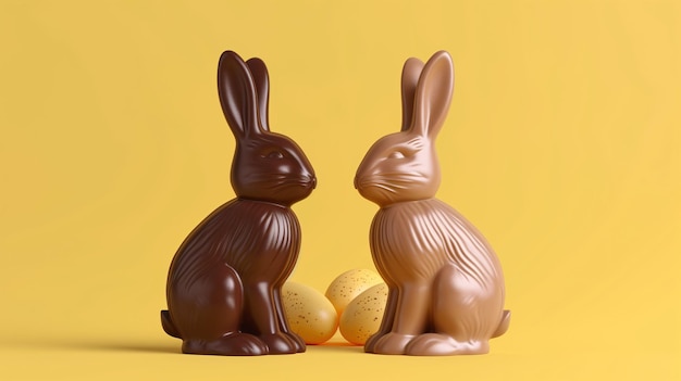 Foto conejos y huevos de pascua de chocolate