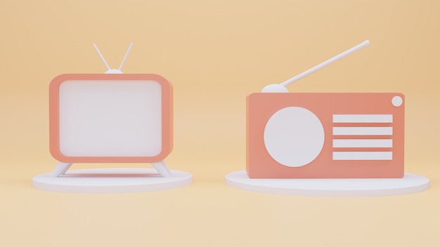 Ícones 3D tv e rádio com estilo cartoon