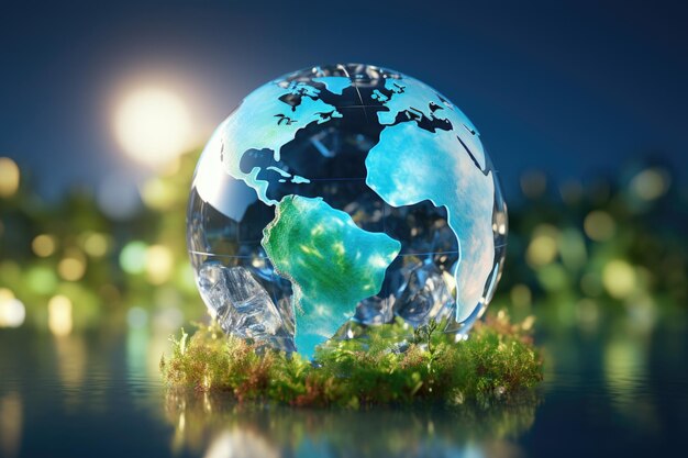 Ícones da energia renovável na terra de cristal para o desenvolvimento sustentável