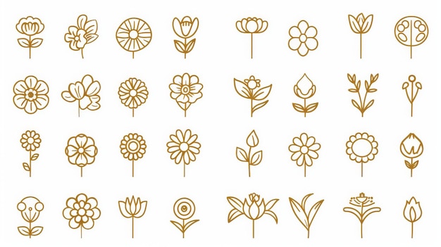 Ícones de flores decorativas Pictogramas modernos editáveis isolados em fundo branco Símbolos de contorno de moda para aplicativos móveis e sites