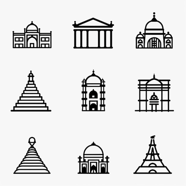 Ícones de legado arquitetônico Símbolos intemporais para aplicativos de história