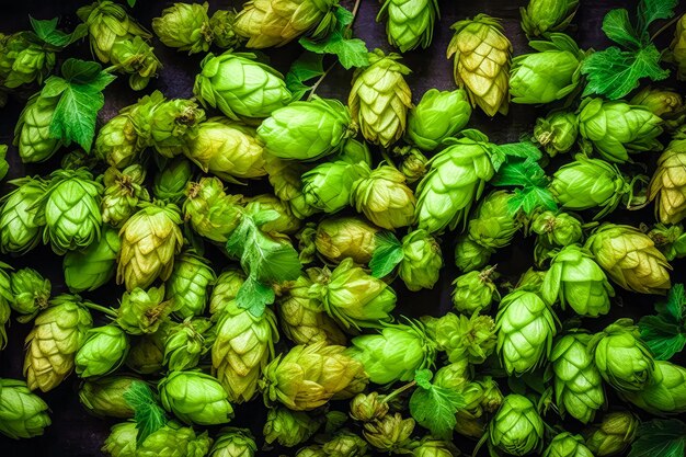 Foto cones de lúpulo frescos verdes para fazer cerveja e pão fechar ai gerado