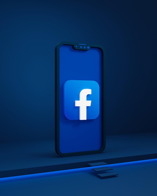 Ícones de mídia social do Facebook com smartphone 3D renderizado