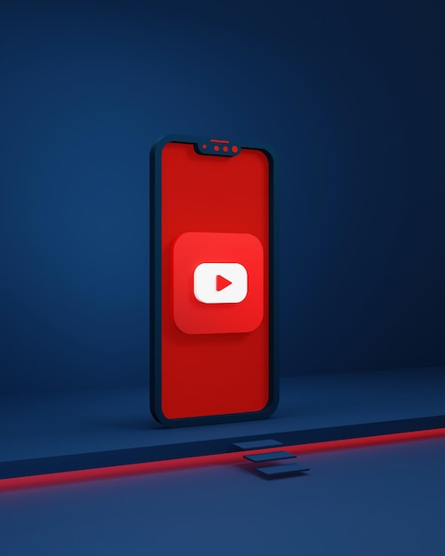 Ícones de mídia social do YouTube com smartphone 3D renderizado