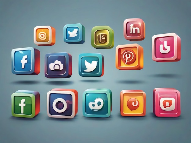 Ícones de mídia social Logotipo de mídia social 3D Facebook Instagram YouTube WhatsApp Twitter ícone 3D