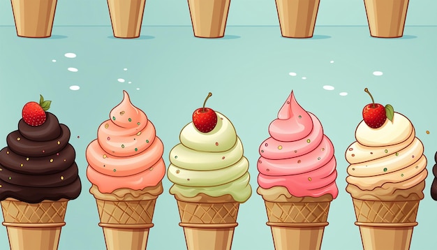 Cones de sorvete de cor pastel padrão sem costura de verão com sorvete desenhado à mão verão moderno