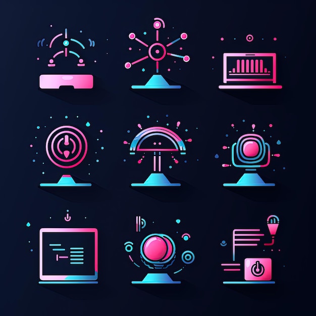 Ícones de tecnologia Ícones com um computador, smartphone e wifi simbolizando tecnologiaGenerado com IA