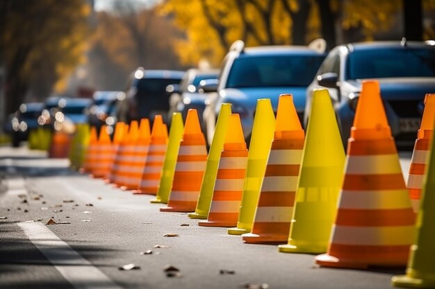 Foto cones de tráfego na estrada uma grande camada de asfalto quente fresco construção de estradas