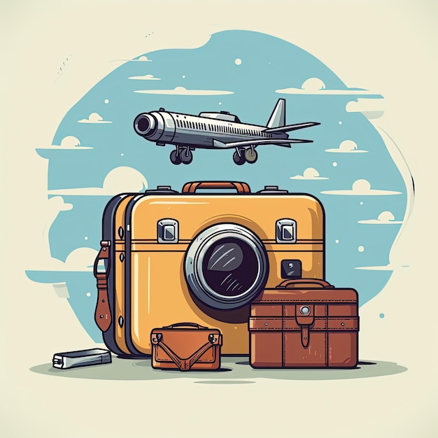Ícones de viagens Íconos de uma mala de avião e câmera simbolizando viagens e aventuras Gerados com IA