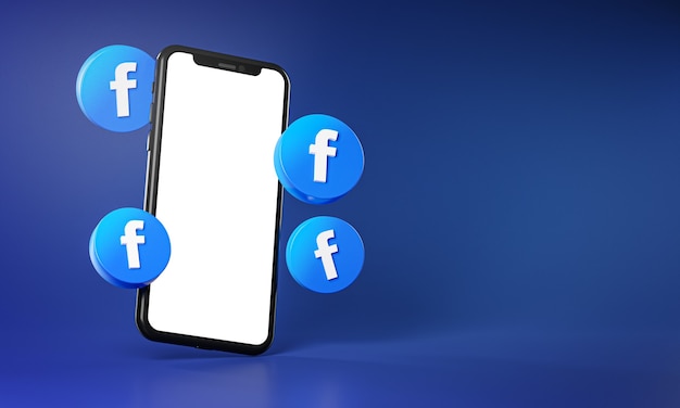 Ícones do Facebook em torno da renderização 3D do aplicativo de smartphone