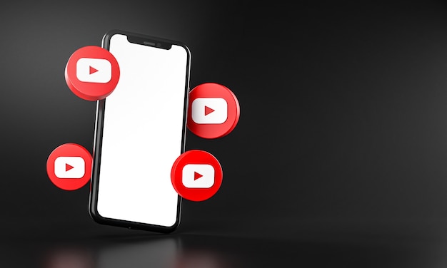 Ícones do Youtube em torno da renderização 3D do aplicativo de smartphone