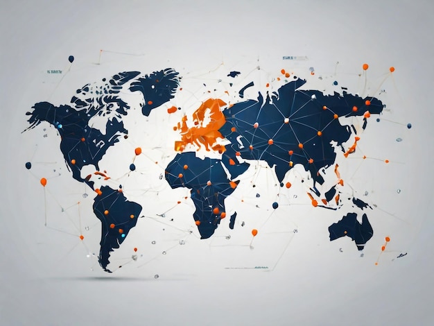Conexão de negócios de rede global Conceito de composição de pontos e linhas de mapa mundial de negócios globais Ilustração vetorial