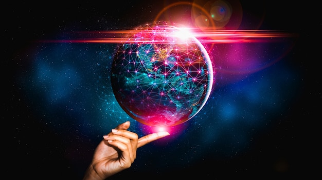 Conexão de rede global cobrindo a terra com link de percepção inovadora