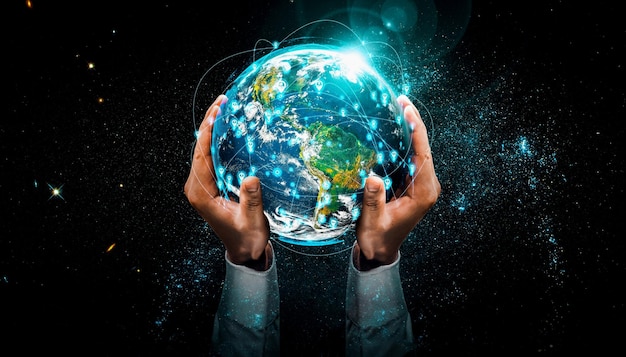 Conexão de rede global cobrindo a terra com link de percepção inovadora