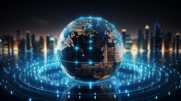 Conexão de rede global Composição de mapas mundiais e conceito de esboço de negócios globais Visão da Terra retratando as comunicações globais