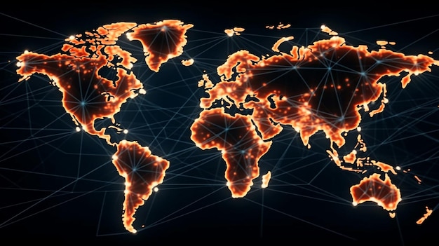 Conexão de rede global Composição do mapa mundial e conceito de esboço de negócios global