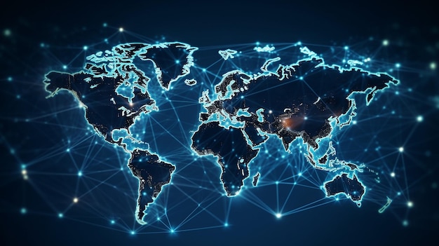 Conexão de rede global Composição do mapa mundial e conceito de esboço de negócios global