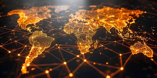 Foto conexão de rede global ilustrada através de um mapa do mundo com pontos e linhas representando conexões de negócios digitais conceito conexção de rede global mapa do mundo conexões de negócios digitais