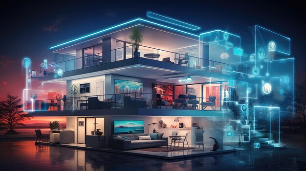 Conexão de tecnologia digital inteligente para a casa imobiliária de casa moderna sem fios