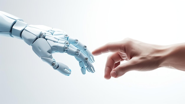 Conexão entre humanos e robôs gerada por IA