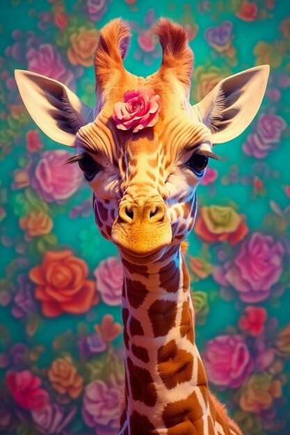 Foto conexión floral cuando las jirafas se encuentran con su mirada en la naturaleza abraza