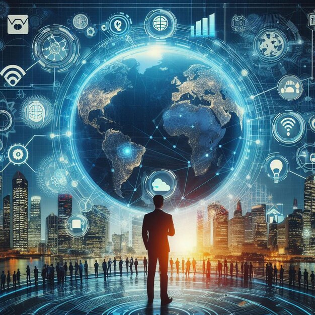 Foto conexión global a la red de negocios iot internet de las cosas concepto de inteligencia de negocios red global de negocios