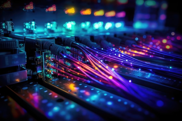 conexión de grandes servidores de base de datos con cable de fibra óptica