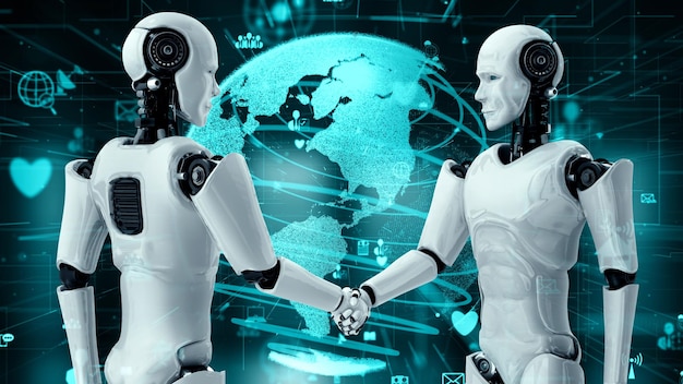 Conexión a Internet controlada por robot humanoide AI y proceso de aprendizaje automático