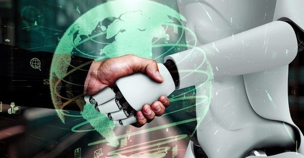 Conexión a Internet controlada por un robot humanoide de IA y un proceso de aprendizaje automático
