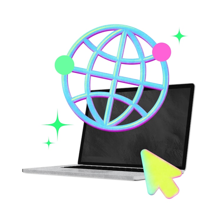 Foto conexión a internet cuadrícula png globo y portátil remix fondo transparente