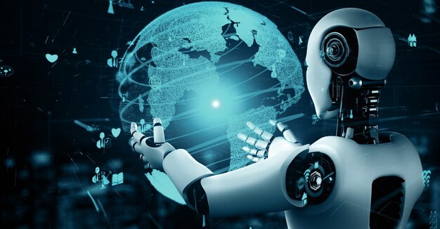 Conexión a Internet XAI controlada por robot humanoide de IA y proceso de aprendizaje automático