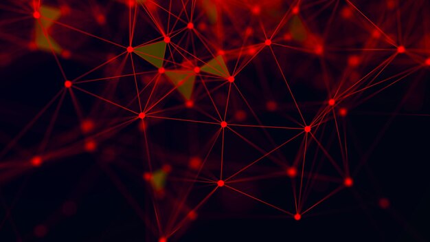 Conexión de líneas de colores y puntos en el espacio Fondo digital abstracto Conexiones de red de datos 3d